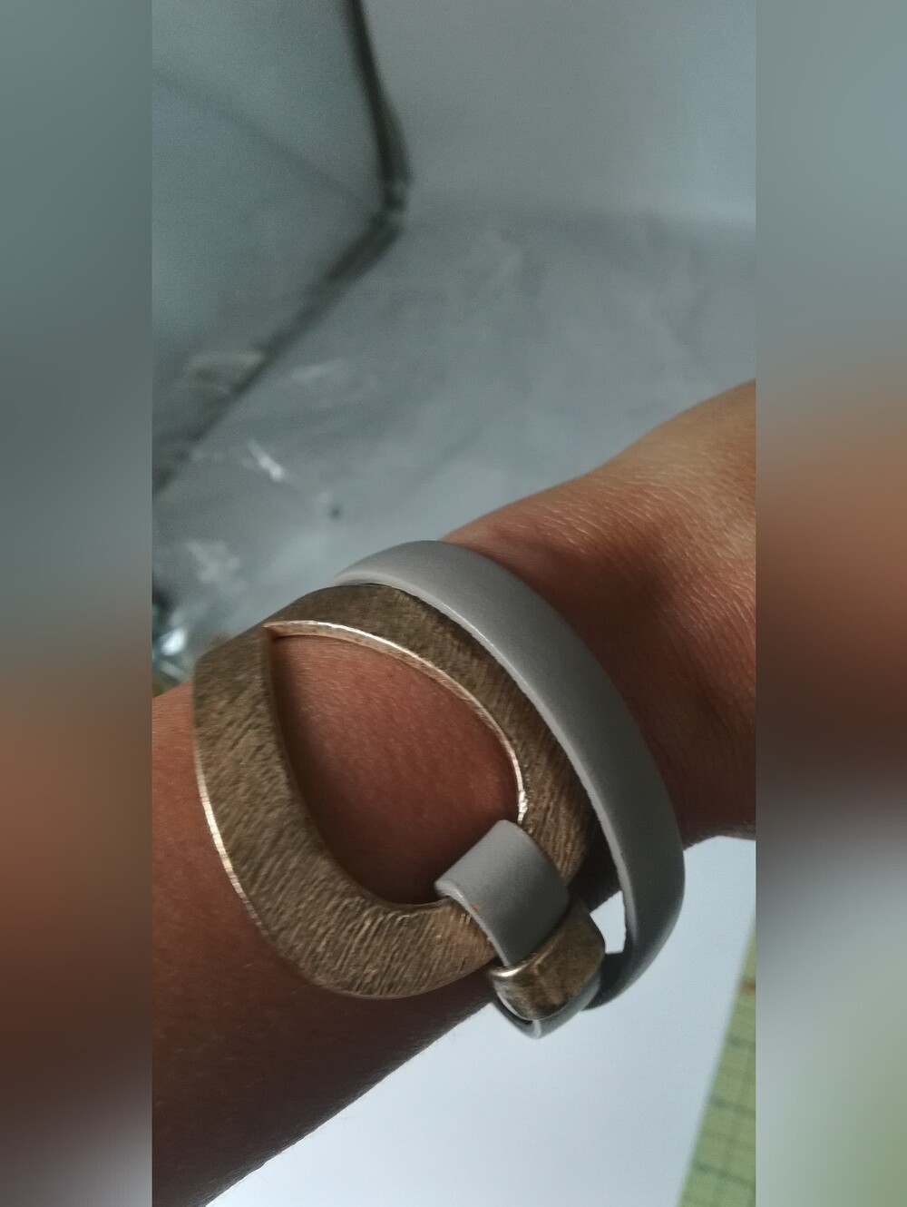 Contemporary Gold-Tone and Gray Wrap Bracelet